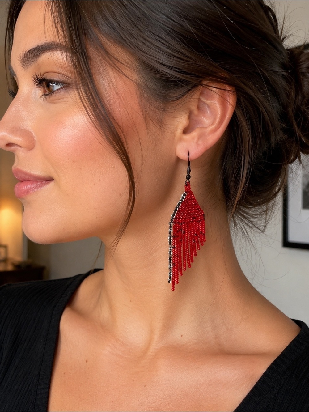 Crystal Hoop Earrings with Red Bead Accent set